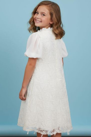 صورة فستان بيج كلاسيكي جميل مع فينكه على الصدر